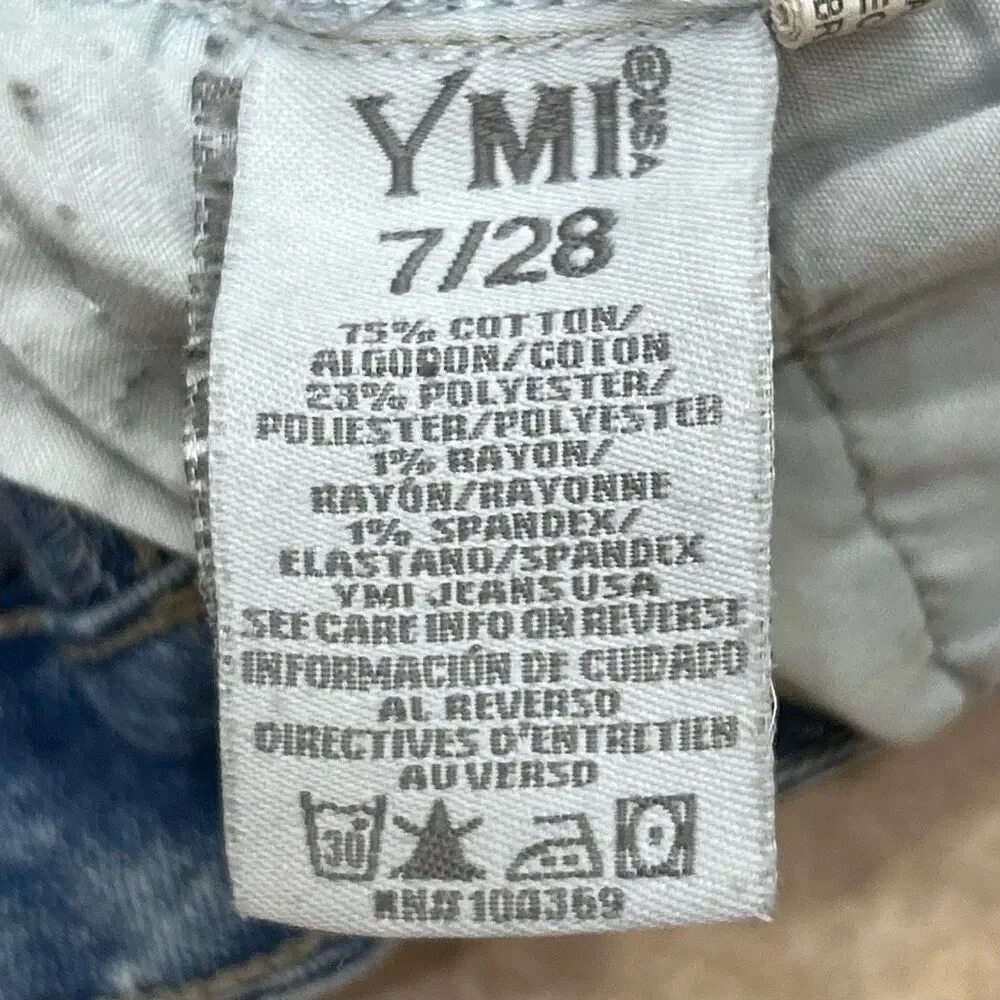 YMI Vtg Denim Shorts Women's Junior 7/28 Blue High Rise Acid Wash Rolled Cuffs
